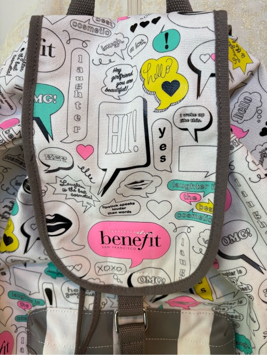 Benefit White Canvas Graphic Backpack with Pink, Teal & Yellow Accents main image 10